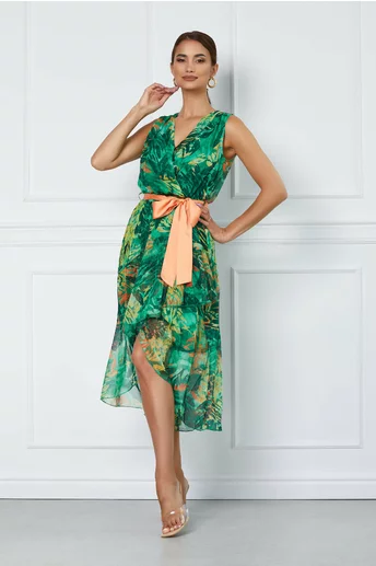 Rochie Amaris verde cu imprimeuri corai
