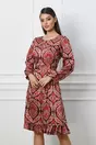 Rochie Anda bordo cu imprimeuri rosii