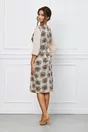 Rochie Andreea bej cu imprimeu geometric negru si strasuri
