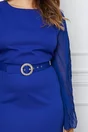 Rochie Anemona albastra cu maneci din voal plisat si curea in talie