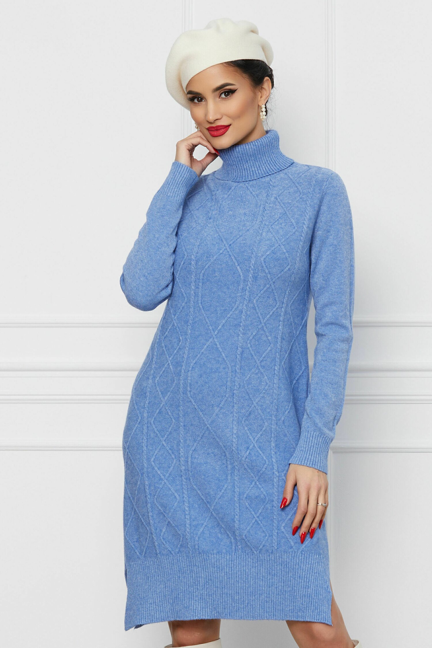 Rochie Anemona bleu din tricot - Rochii-Dama.ro