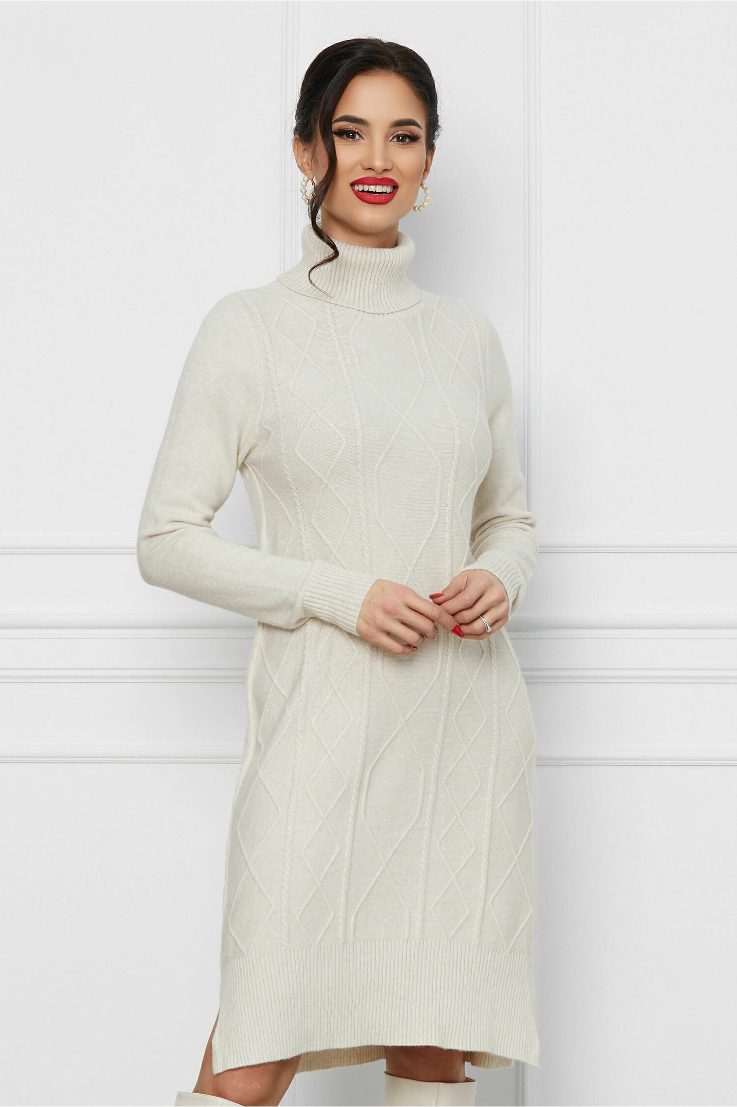 Rochie Anemona ivory din tricot - Rochii-Dama.ro