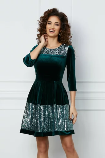 Rochie Angi verde din catifea cu paiete