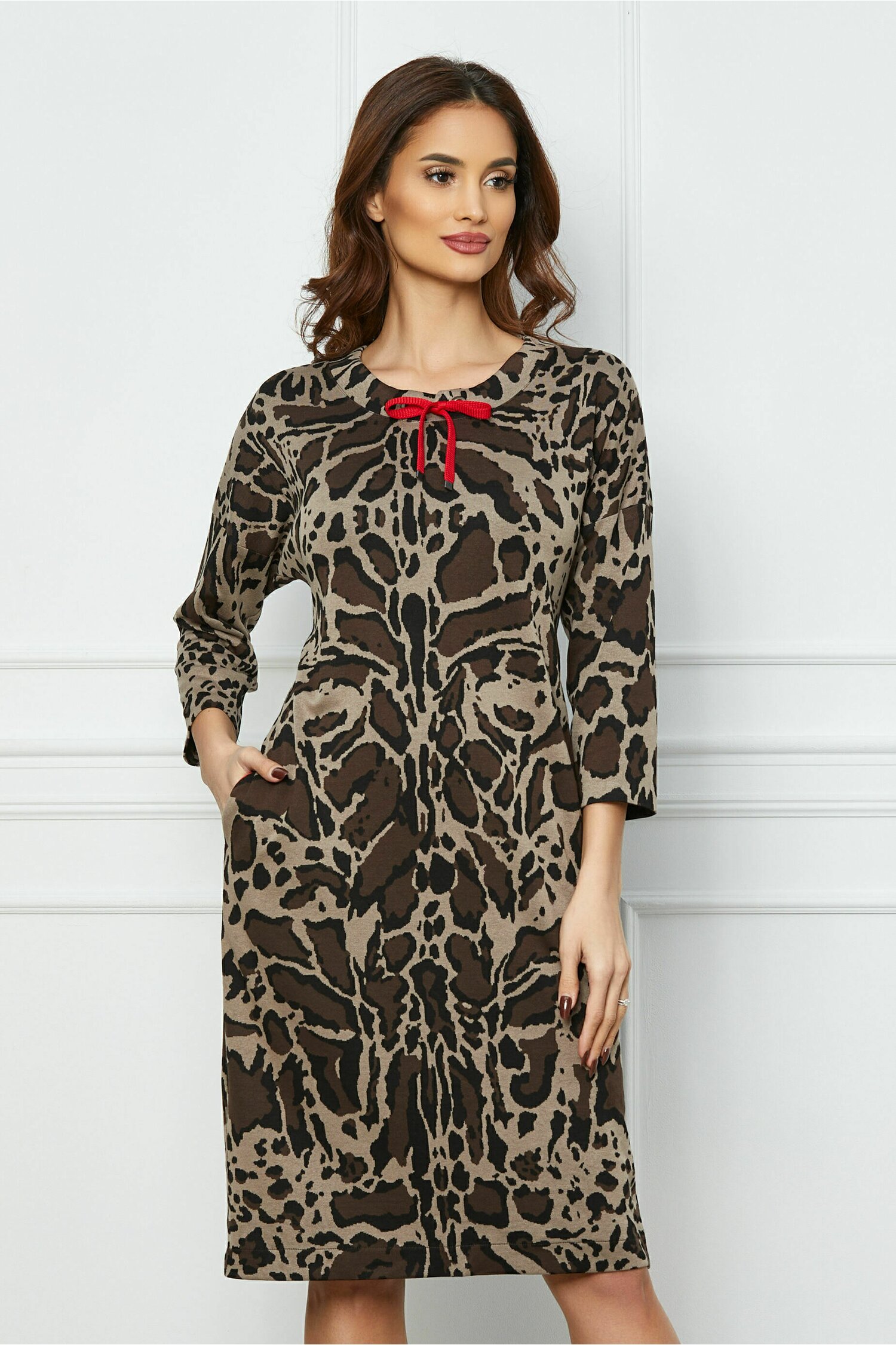 Rochie Ania maro cu animal print