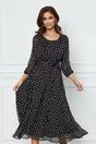 Rochie Ania neagra cu buline albe si cordon in talie