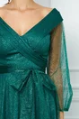 Rochie Aniela verde cu glitter si funda in talie