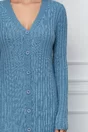 Rochie Anisia albastru din tricot reiat cu nasturi