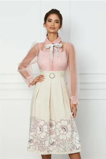 Rochie Anisia cu bust roz si fusta bej