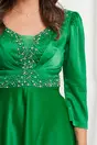 Rochie Anisia verde cu strasuri pe bust si talie