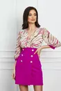 Rochie Anna fucsia cu bust bej si imprimeu