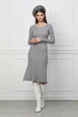 Rochie Antonia gri din tricot reiat cu nasturi pe maneci