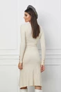 Rochie Antonia ivory din tricot reiat cu nasturi pe maneci