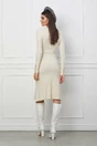 Rochie Antonia ivory din tricot reiat cu nasturi pe maneci