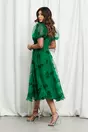 Rochie Aurora verde din organza cu insertii catifelate negre