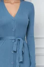 Rochie Ayana albastra din tricot cu nasturi si cordon