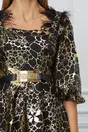 Rochie Beatrice neagra cu imprimeuri aurii si curea in talie