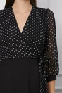 Rochie Bella neagra cu buline la bust si crepeu pe fusta