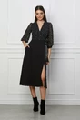 Rochie Bella neagra cu buline la bust si crepeu pe fusta