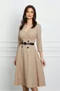 Rochie Bessie bej cu buline neagra si curea in talie