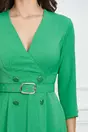 Rochie Bessie verde cu nasturi si curea in talie