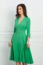 Rochie Bessie verde cu nasturi si curea in talie