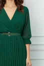 Rochie Bianca verde din voal cu fusta plisata si curea in talie