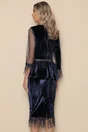 Rochie eleganta din catifeasi tull la bust bleumarin cu pene si peplum