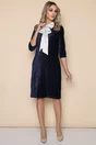 Rochie eleganta bleumarin din velur cu funda din satin