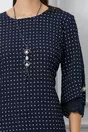 Rochie Camelia bleumarin cu buline si dantela pe maneci
