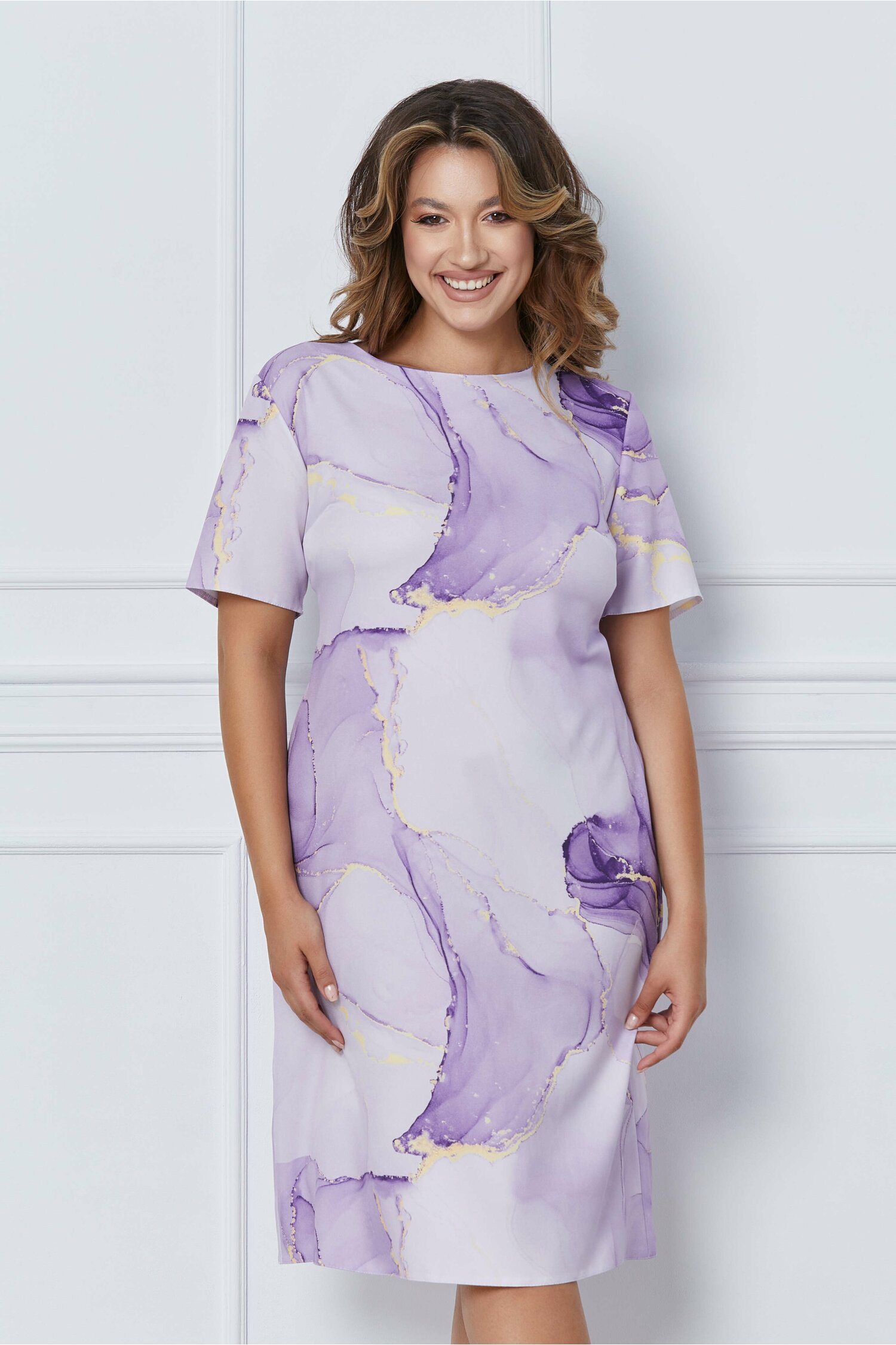 Rochie Camelia lila cu imprimeu watercolor | Fashion 