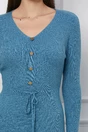 Rochie Christina albastra din tricot cu snur reglabil in talie