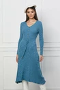Rochie Christina albastra din tricot cu snur reglabil in talie
