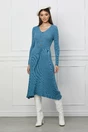 Rochie Christina albastra din tricot cu snur reglabil in talie