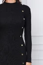 Rochie Clara neagra din tricot reiat cu nasturi decorativi