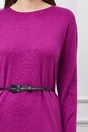 Rochie Corina magenta din tricot cu striatii pe maneci si curea in talie