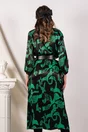 Rochie Corina verde cu imprimeu negru si curea in talie