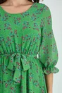 Rochie Crina verde cu imprimeu floral si cordon in talie