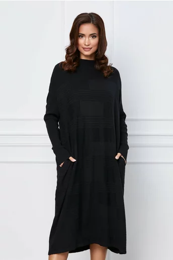 Rochie Daliana neagra din tricot cu model geometric