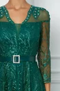 Rochie Daliana verde din dantela cu perle la decolteu si curea in talie