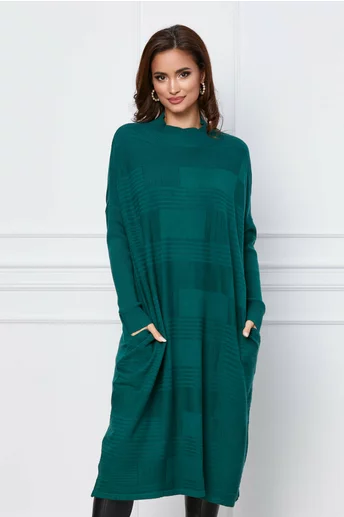 Rochie Daliana verde din tricot cu model geometric