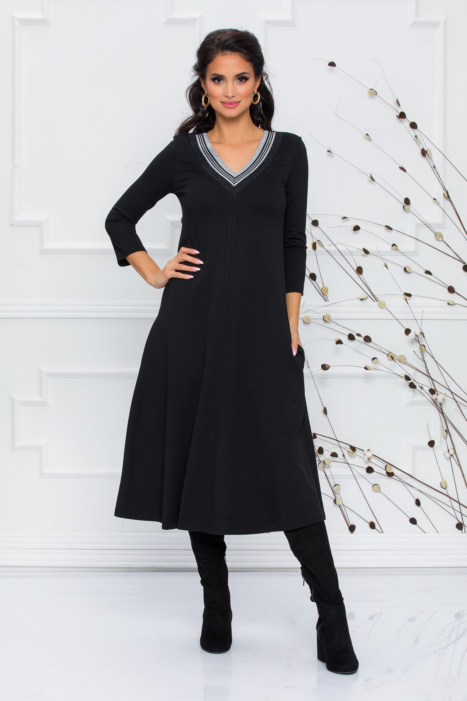 Rochie Damiana neagra evazata casual