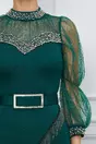 Rochie Damiana verde din neopren cu maneci din dantela si perlute