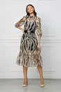 Rochie Daniela bej cu zebra print verde mint si curea in talie