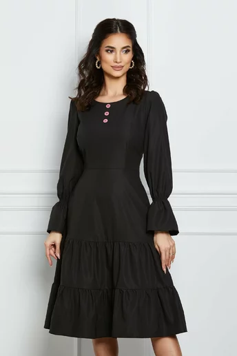 Rochie Daria neagra cu nasturi si volane
