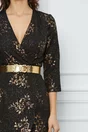 Rochie Dariana neagra cu imprimeu floral auriu si curea in talie