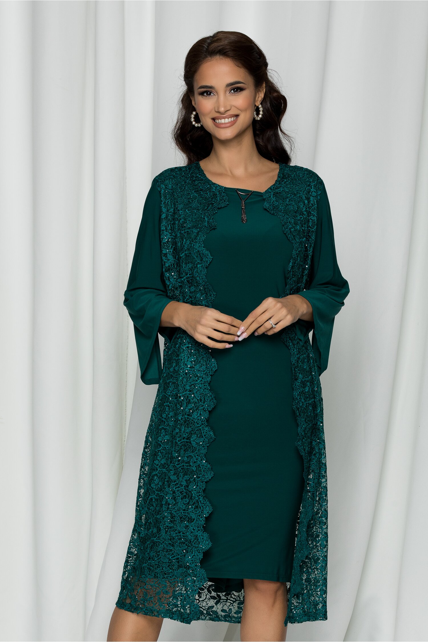 Rochie Dariana verde cu dantela si paiete