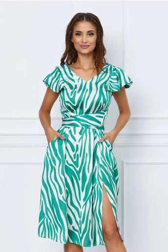 Rochie Delys cu zebra print verde