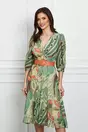 Rochie Dima verde cu imprimeu orange si curea
