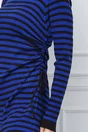 Rochie Doina din tricot cu dungi negre-albastre si snur in lateral