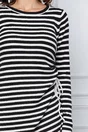 Rochie Doina din tricot cu dungi negre-albe si snur in lateral